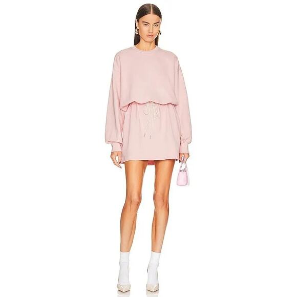 Helsa Organic Cotton Pink Crewneck Drawstring Long Sleeve Sweatshirt Dress S - Picture 1 of 11